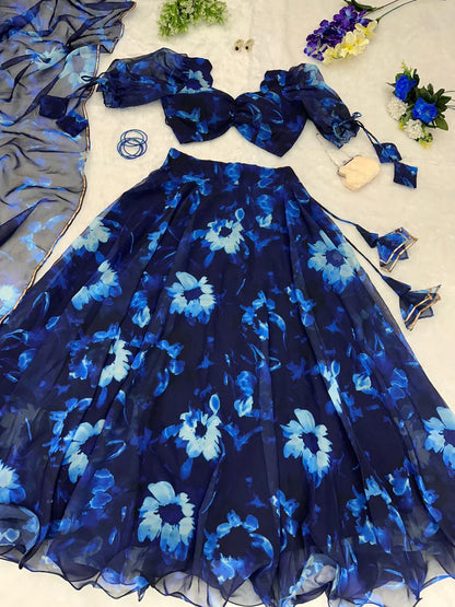 Good Looking Navy Blue Digital Print Lehenga Choli