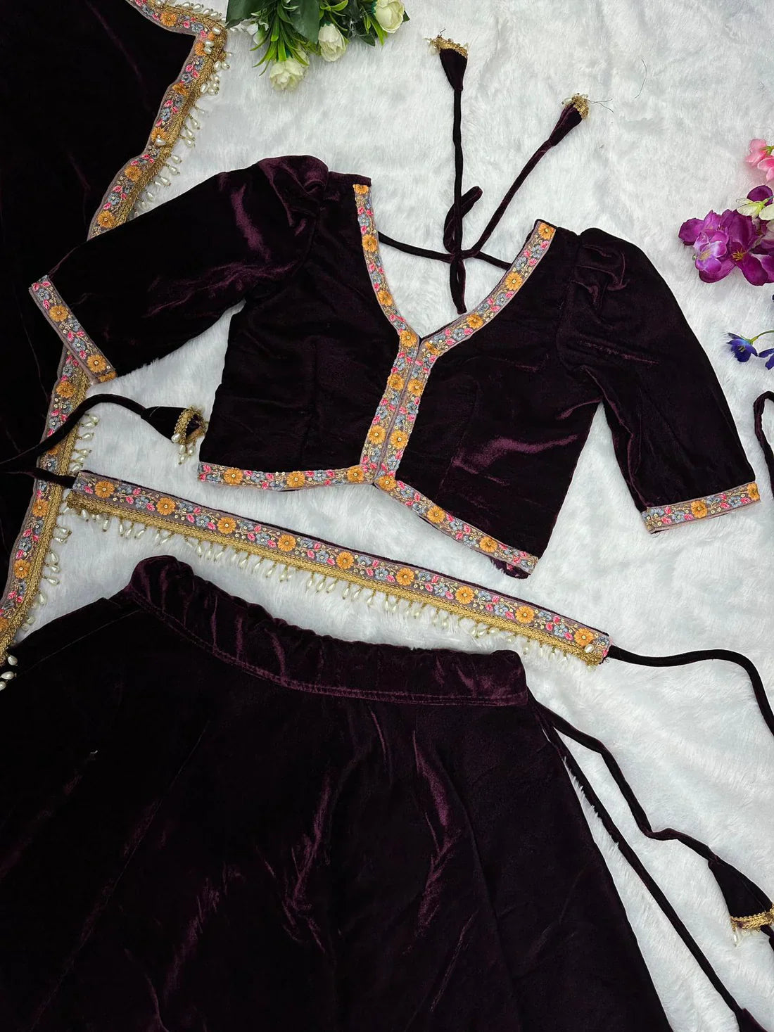 Good Looking Wine Color Fully Stitched Lehenga Choli