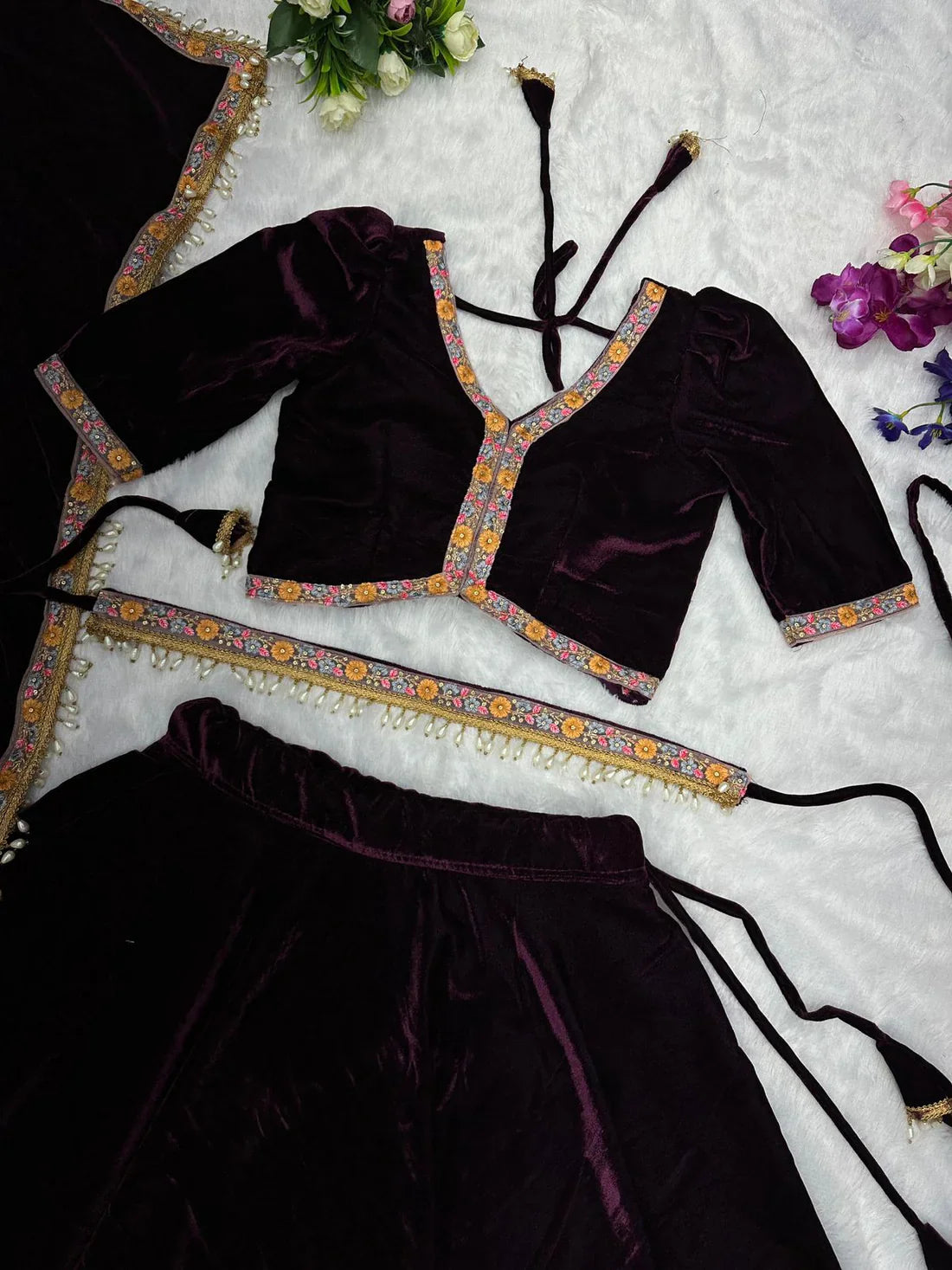 Good Looking Wine Color Fully Stitched Lehenga Choli