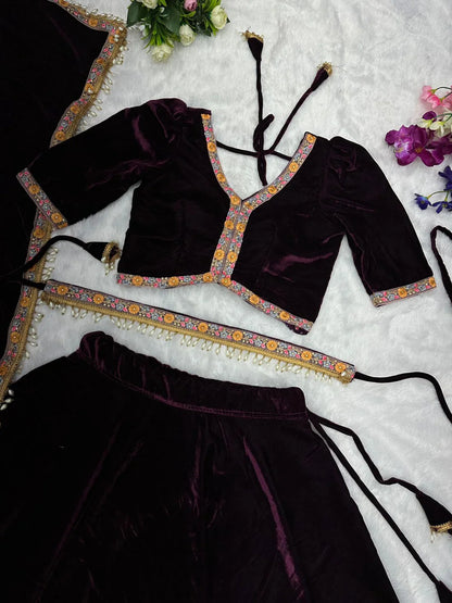 Good Looking Wine Color Fully Stitched Lehenga Choli