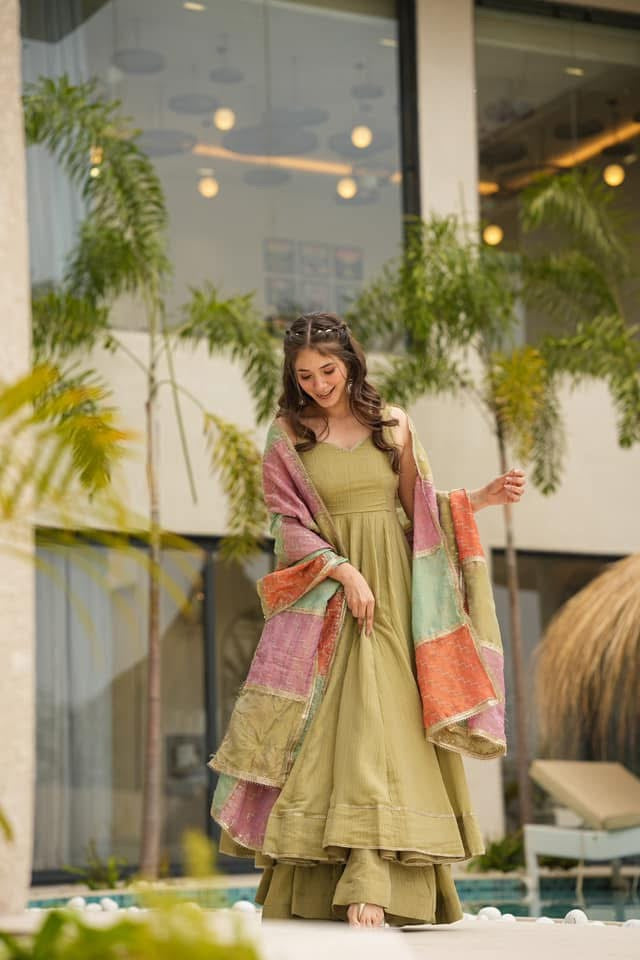 Olive hue harmony Anarkali suit set