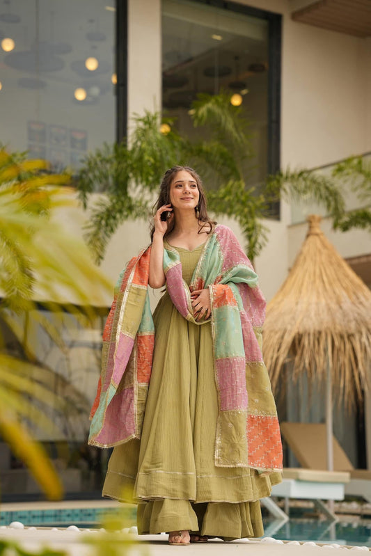 Olive hue harmony Anarkali suit set
