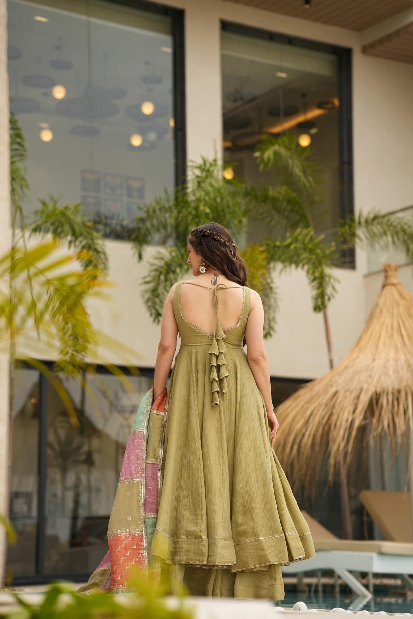 Olive hue harmony Anarkali suit set