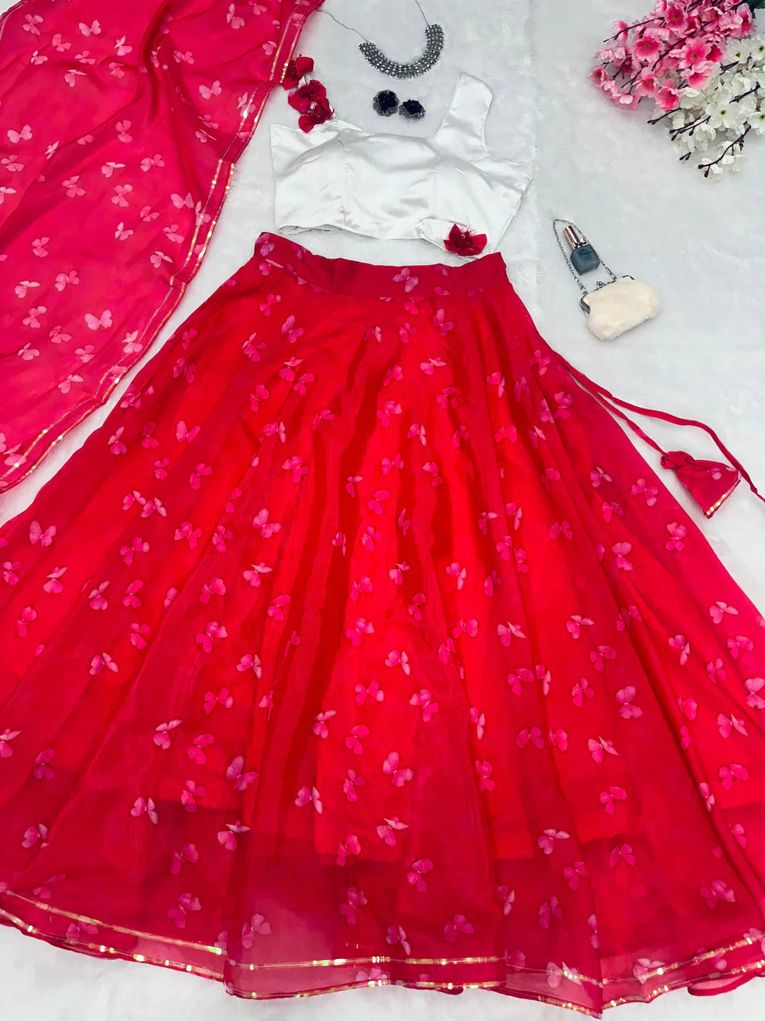 Marvelous Butterfly Print Red Color Lehenga Choli