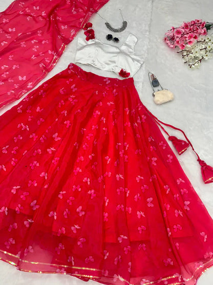 Marvelous Butterfly Print Red Color Lehenga Choli