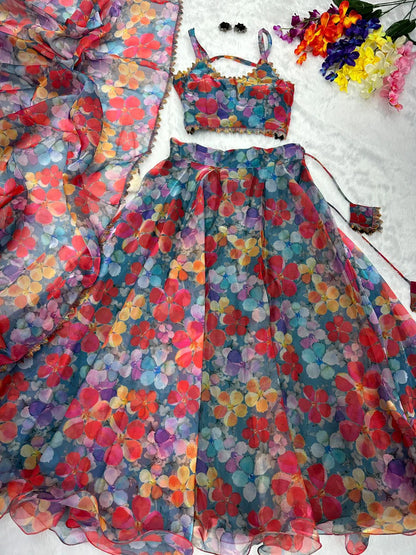 Organza Silk Multi Print Wonderful Lehenga Choli