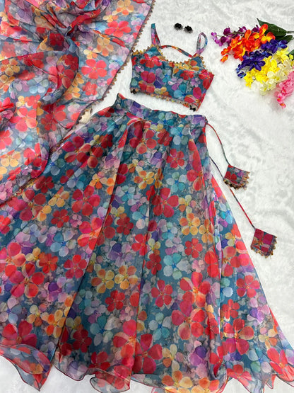 Organza Silk Multi Print Wonderful Lehenga Choli