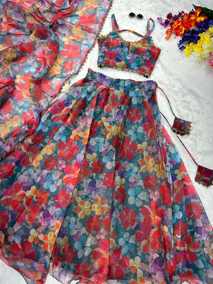Organza Silk Multi Print Wonderful Lehenga Choli
