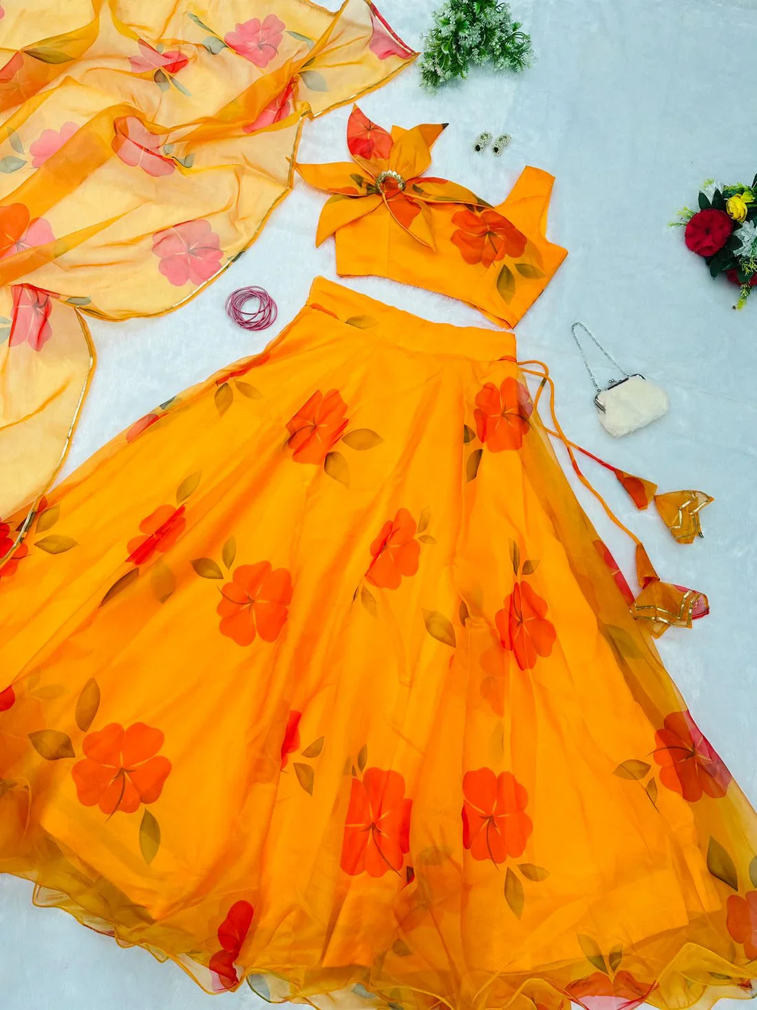 Organza Silk Yellow Color Lehenga With Blouse