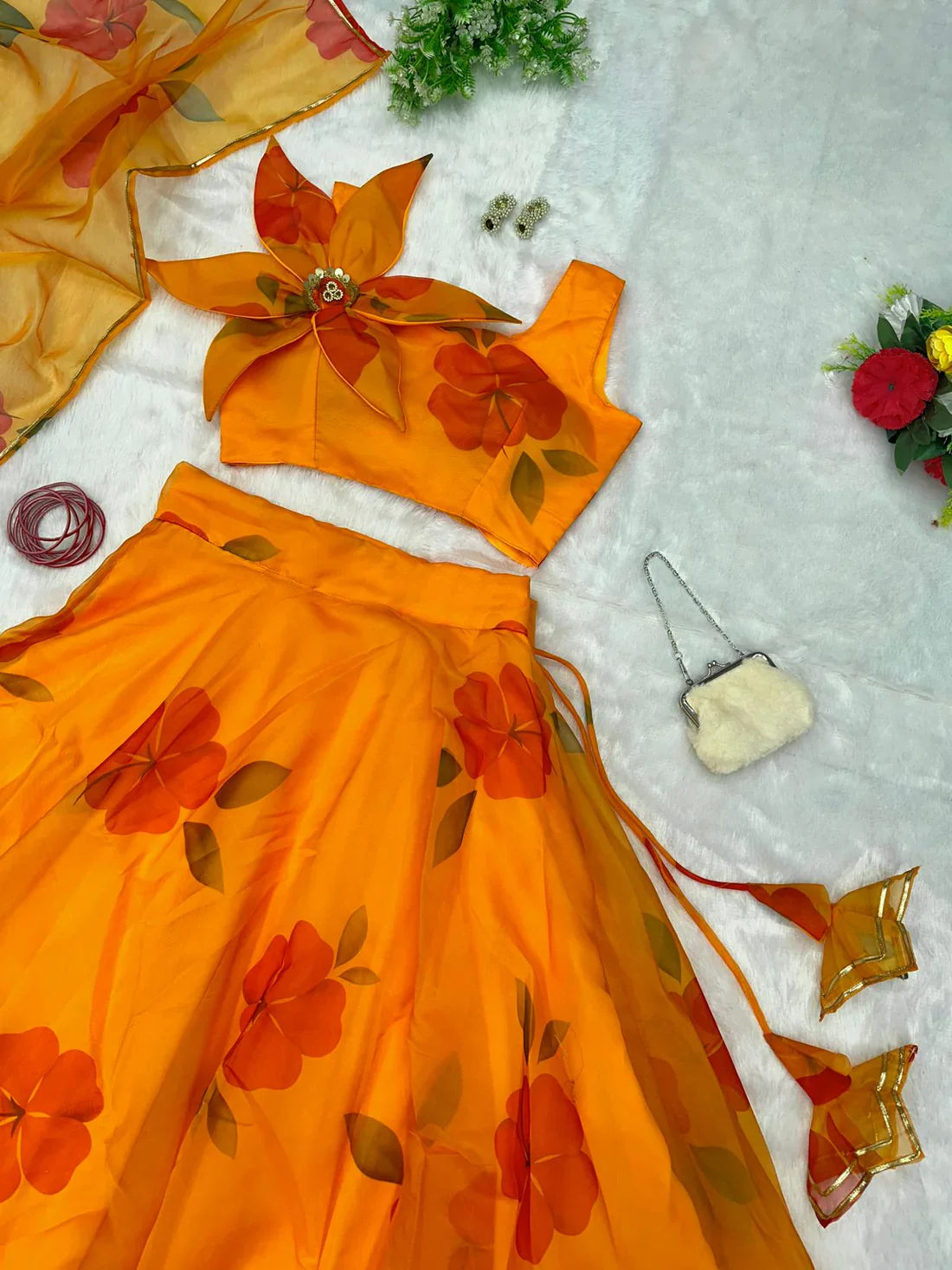 Organza Silk Yellow Color Lehenga With Blouse