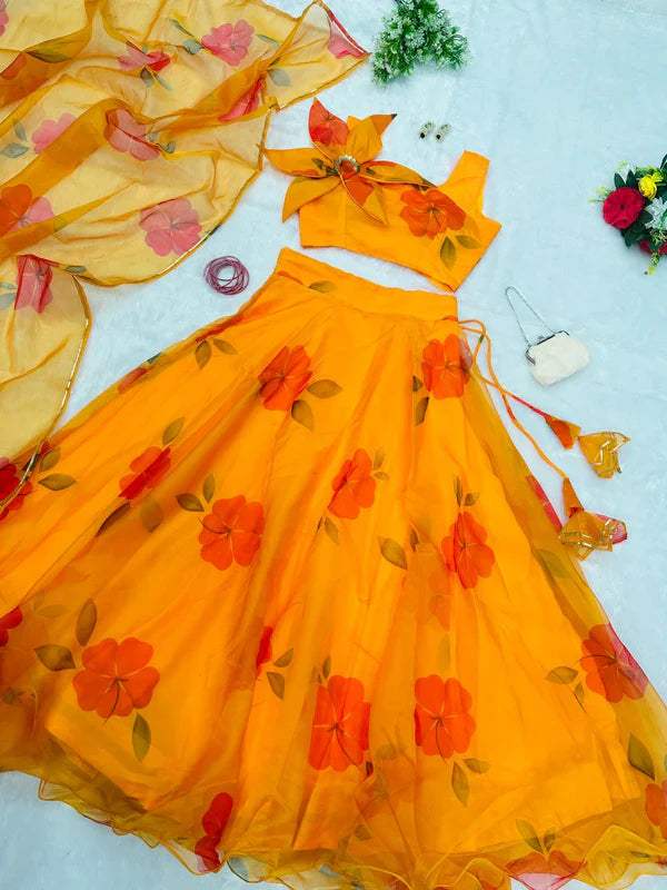 Organza Silk Yellow Color Lehenga With Blouse