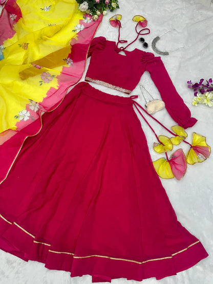 Pink Color Fully Stitched Georgette Lehenga Choli