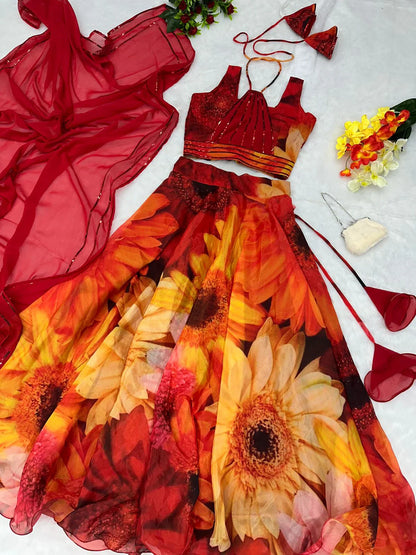 Pretty Multi Color Flower Print Lehenga Choli