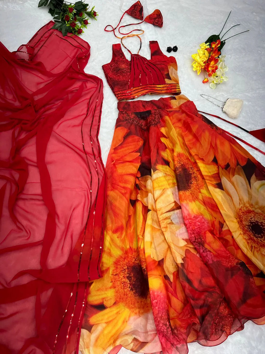 Pretty Multi Color Flower Print Lehenga Choli