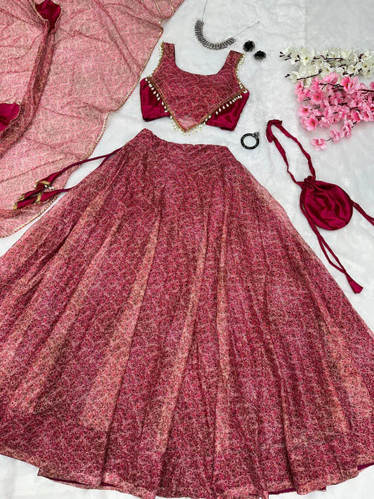 Shining Maroon Digital Printed Lehenga With Designer Blouse