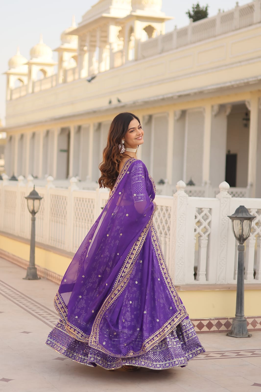 Wedding Wear Lavender Color Jacquard Embroidered Sequins Work Lehenga Choli