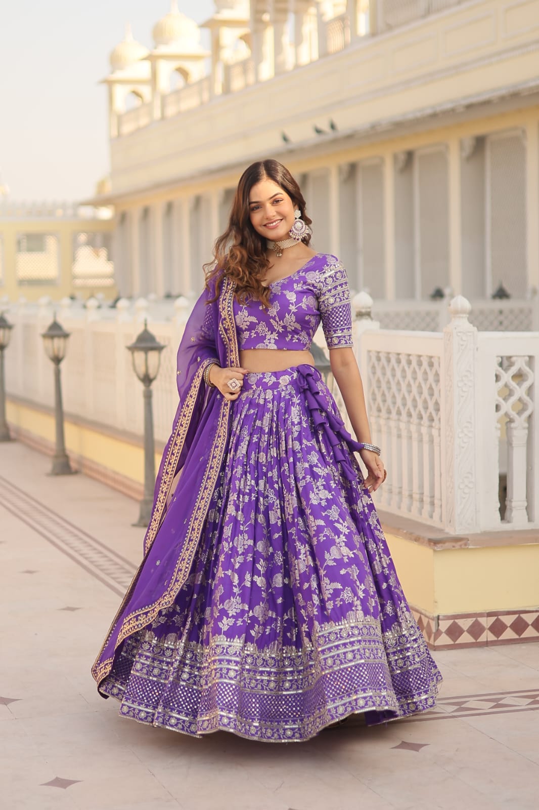Wedding Wear Lavender Color Jacquard Embroidered Sequins Work Lehenga Choli
