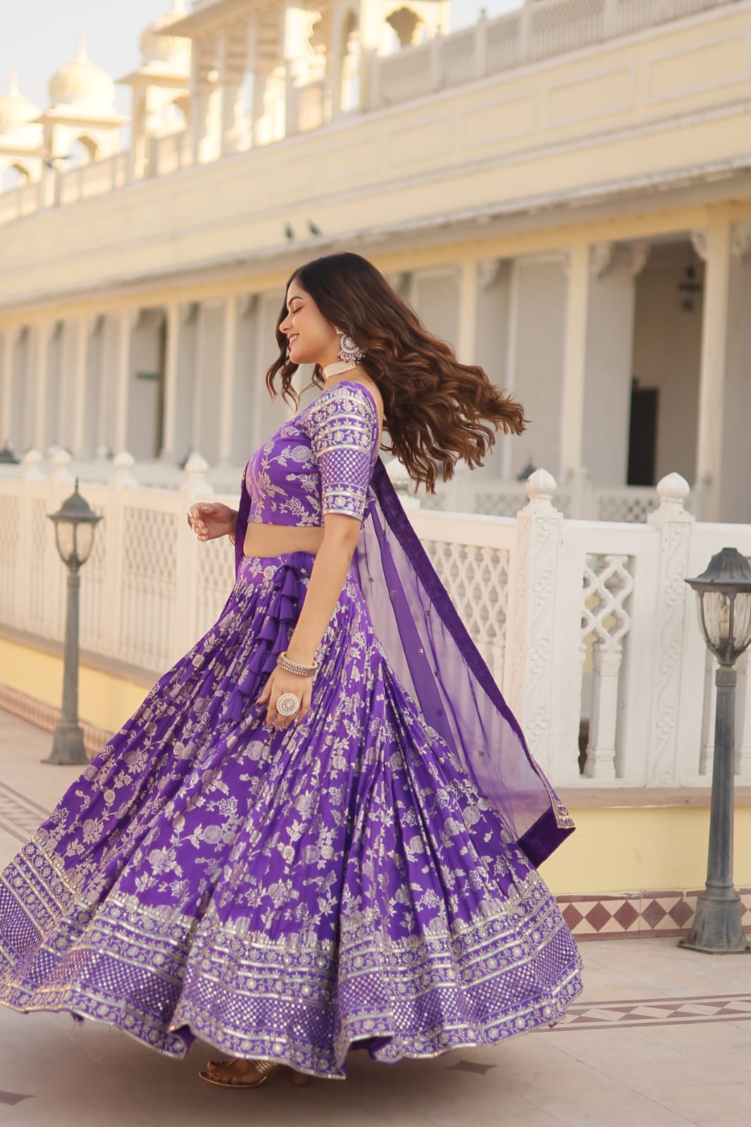 Wedding Wear Lavender Color Jacquard Embroidered Sequins Work Lehenga Choli