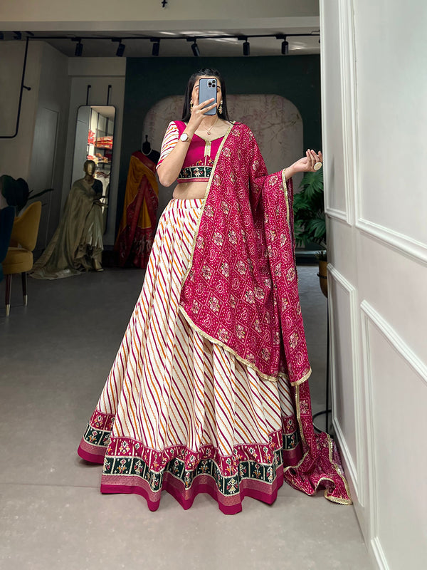 Pink Color Laheriya With Patola Print Cotton Lehenga Choli