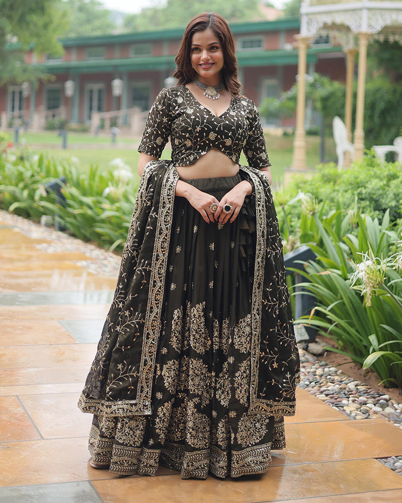 Black Color Rangoli Silk Embroidered Lehenga Choli