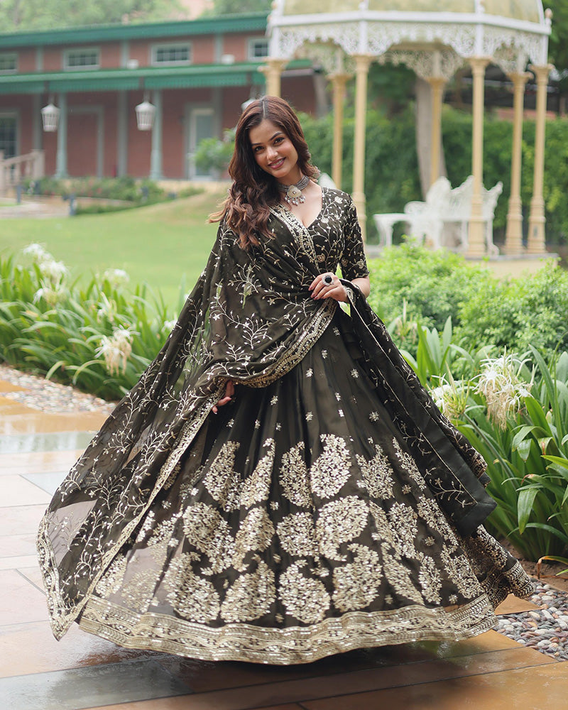 Black Color Rangoli Silk Embroidered Lehenga Choli