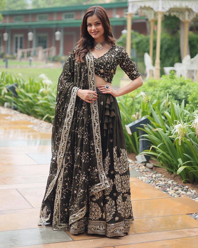 Black Color Rangoli Silk Embroidered Lehenga Choli