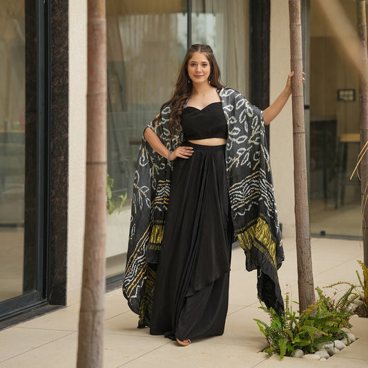 Black Colour Indowestern Dhoti Suit With Shrug