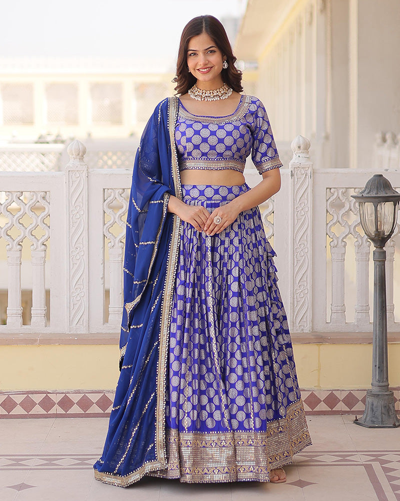 Pure Viscose Jacquard Blue Lehenga Choli