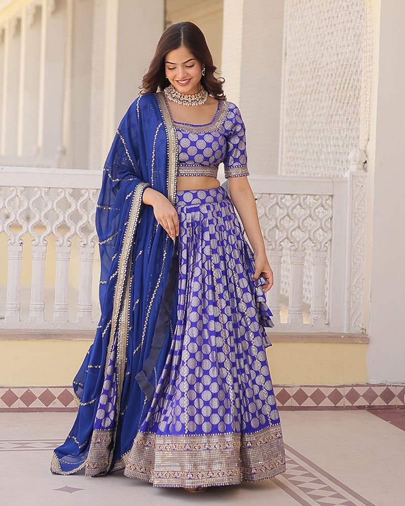 Pure Viscose Jacquard Blue Lehenga Choli