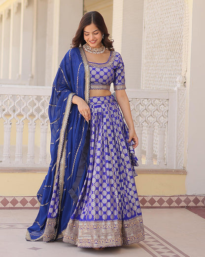 Pure Viscose Jacquard Blue Lehenga Choli