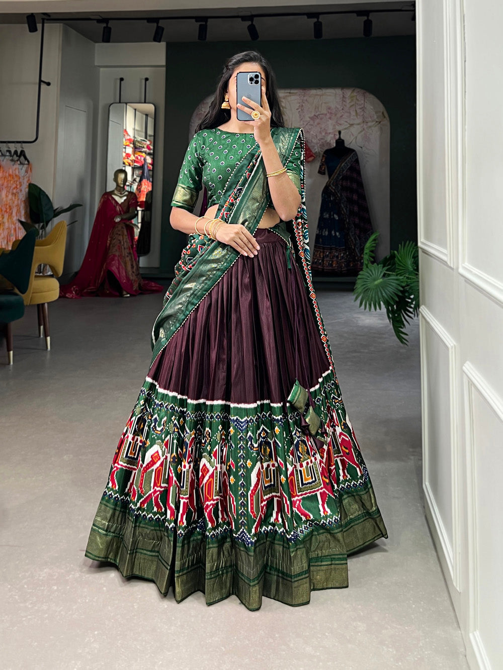 Brown Color Patola Print And Foil Work Dola Silk Lehenga Choli