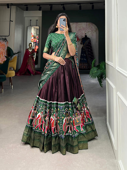 Brown Color Patola Print And Foil Work Dola Silk Lehenga Choli