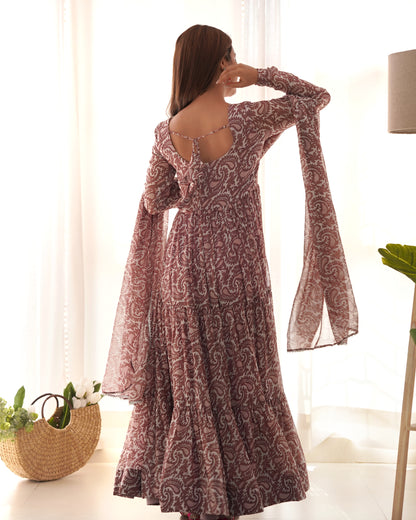 Brown Color Soft Georgette Ruffle Style Anarkali Gown