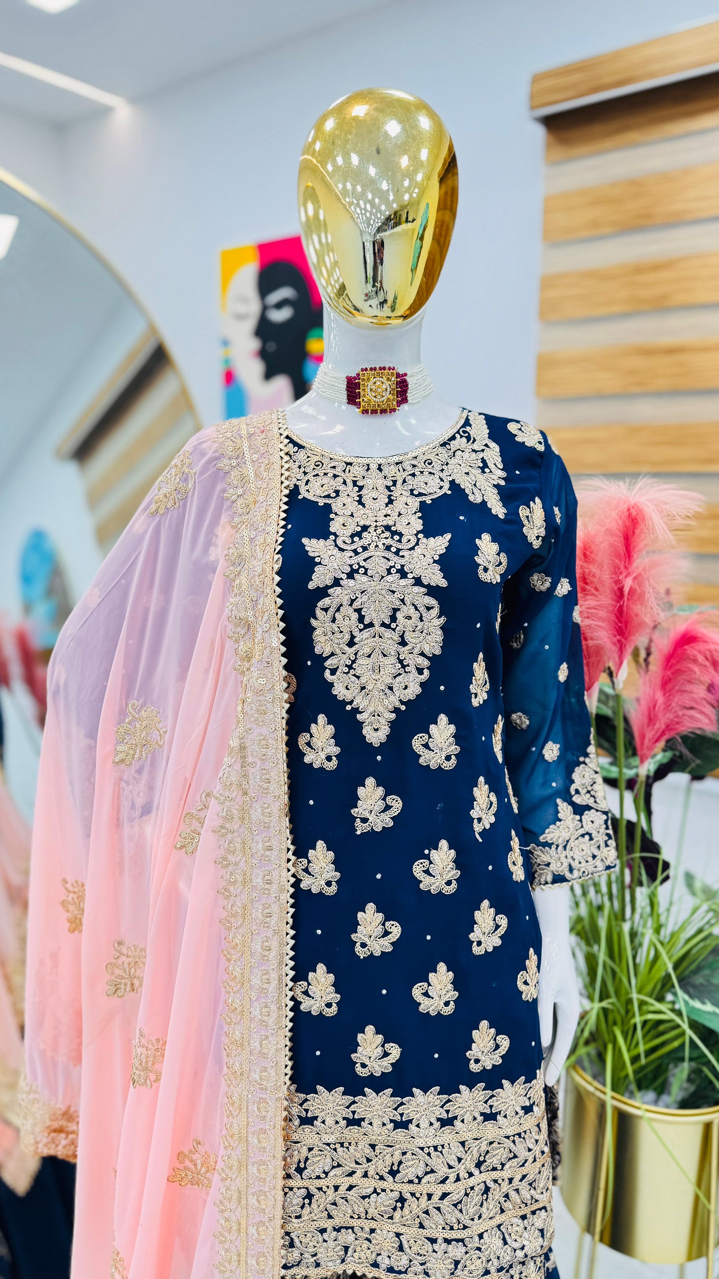 Captivating Blue Color Faux Georgette With Embroidery Codding Sequence Work Designer Sharara Suit