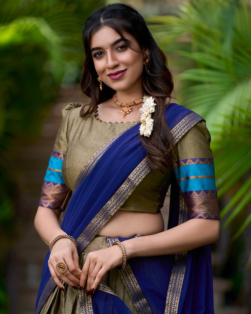 Chikoo Color Poly Cotton South India Pongal Festival Special Half Saree Lehenga Set