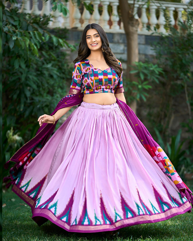 Tussar Silk Printed Navratri Light Purple Lehenga Choli