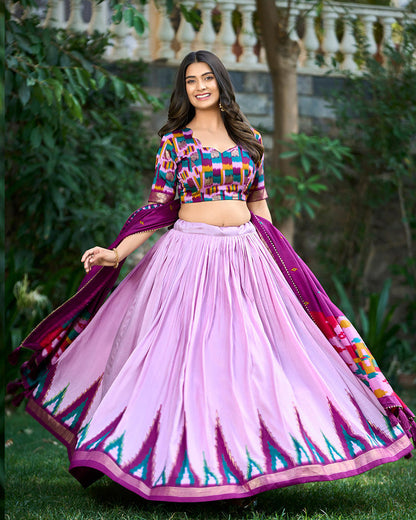 Tussar Silk Printed Navratri Light Purple Lehenga Choli