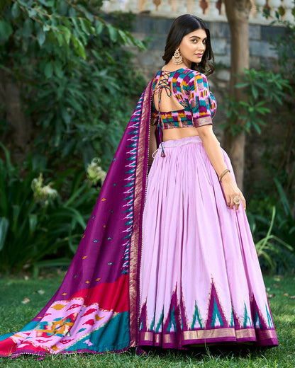 Tussar Silk Printed Navratri Light Purple Lehenga Choli