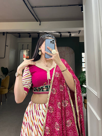 Pink Color Laheriya With Patola Print Cotton Lehenga Choli