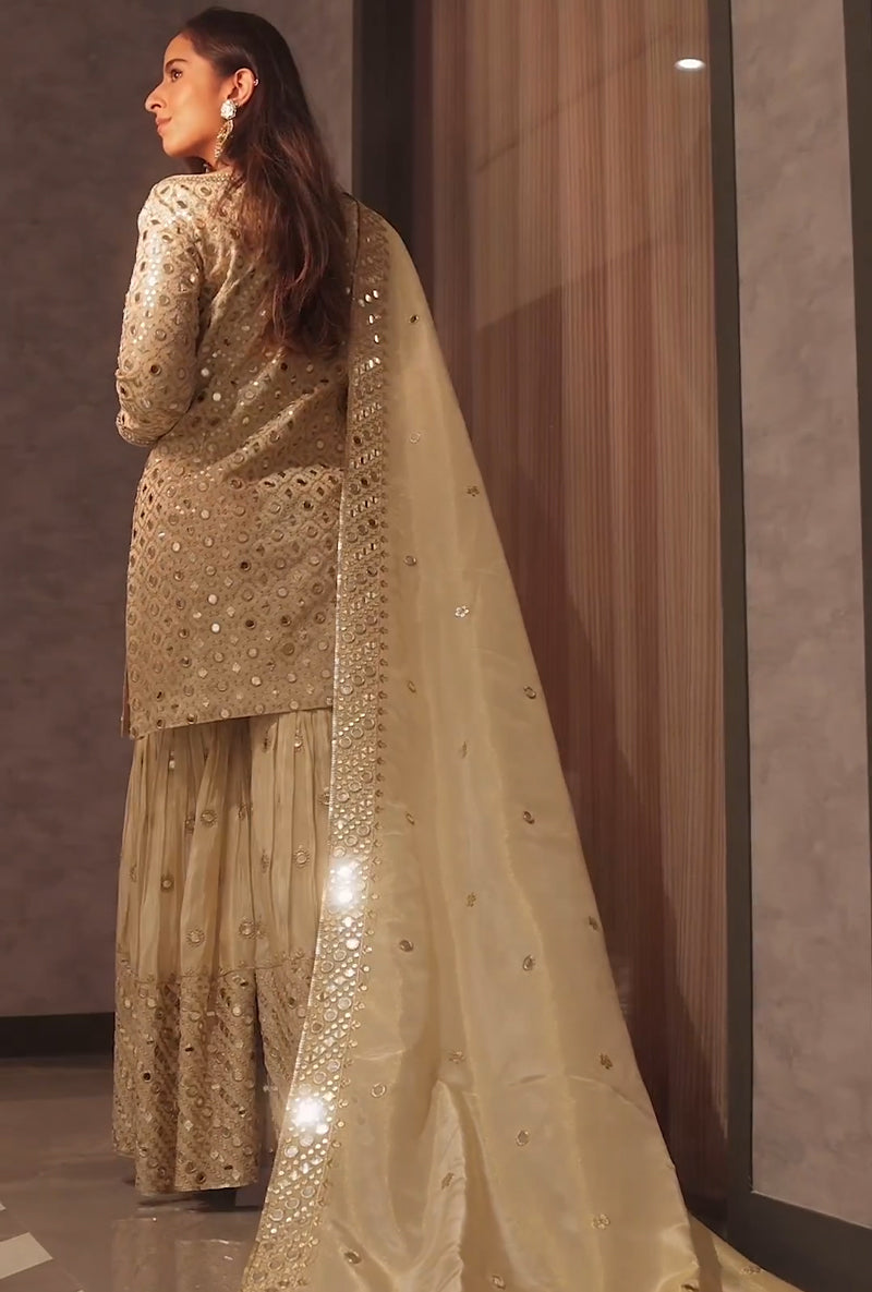 Cream Color Georgette With Sequence Embroidery Work Designer Sharara Suit