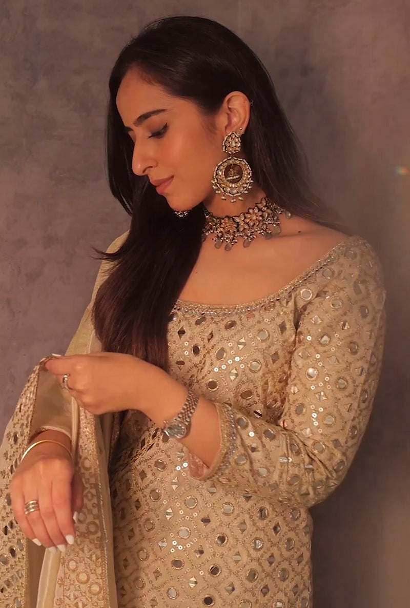 Cream Color Georgette With Sequence Embroidery Work Designer Sharara Suit
