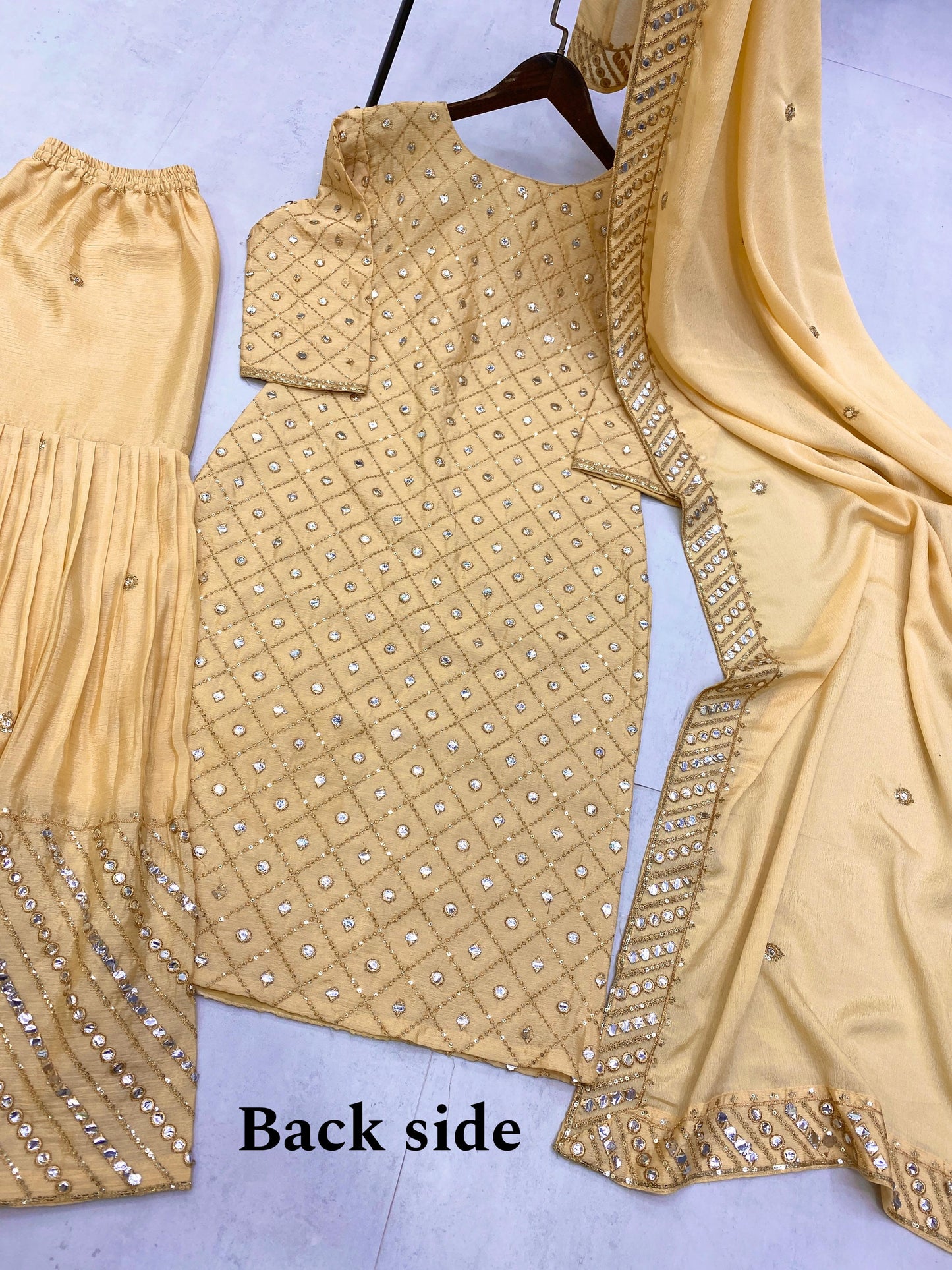 Cream Color Georgette With Sequence Embroidery Work Designer Sharara Suit