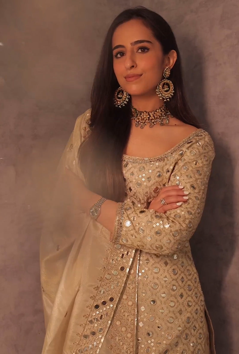 Cream Color Georgette With Sequence Embroidery Work Designer Sharara Suit
