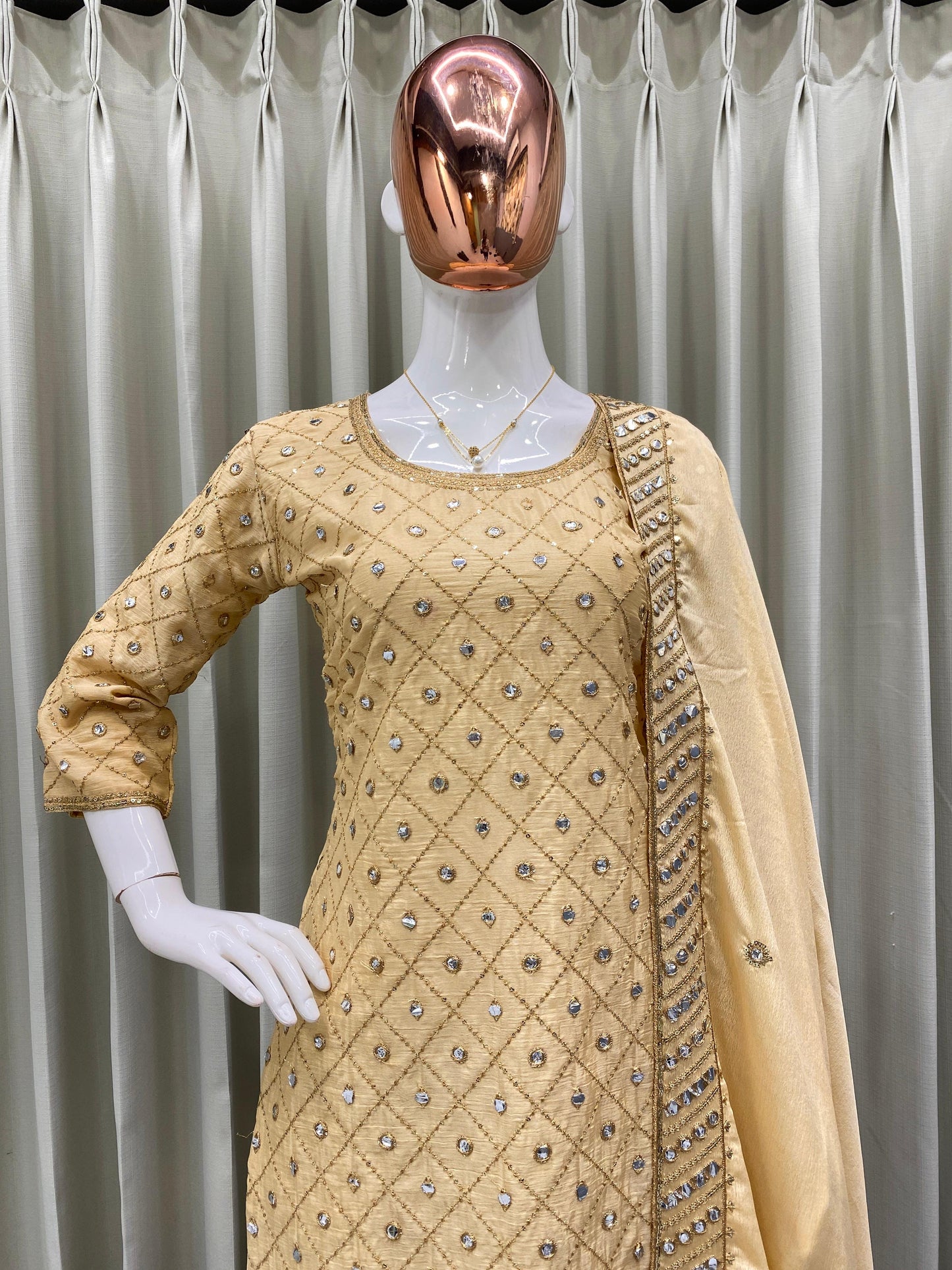 Cream Color Georgette With Sequence Embroidery Work Designer Sharara Suit