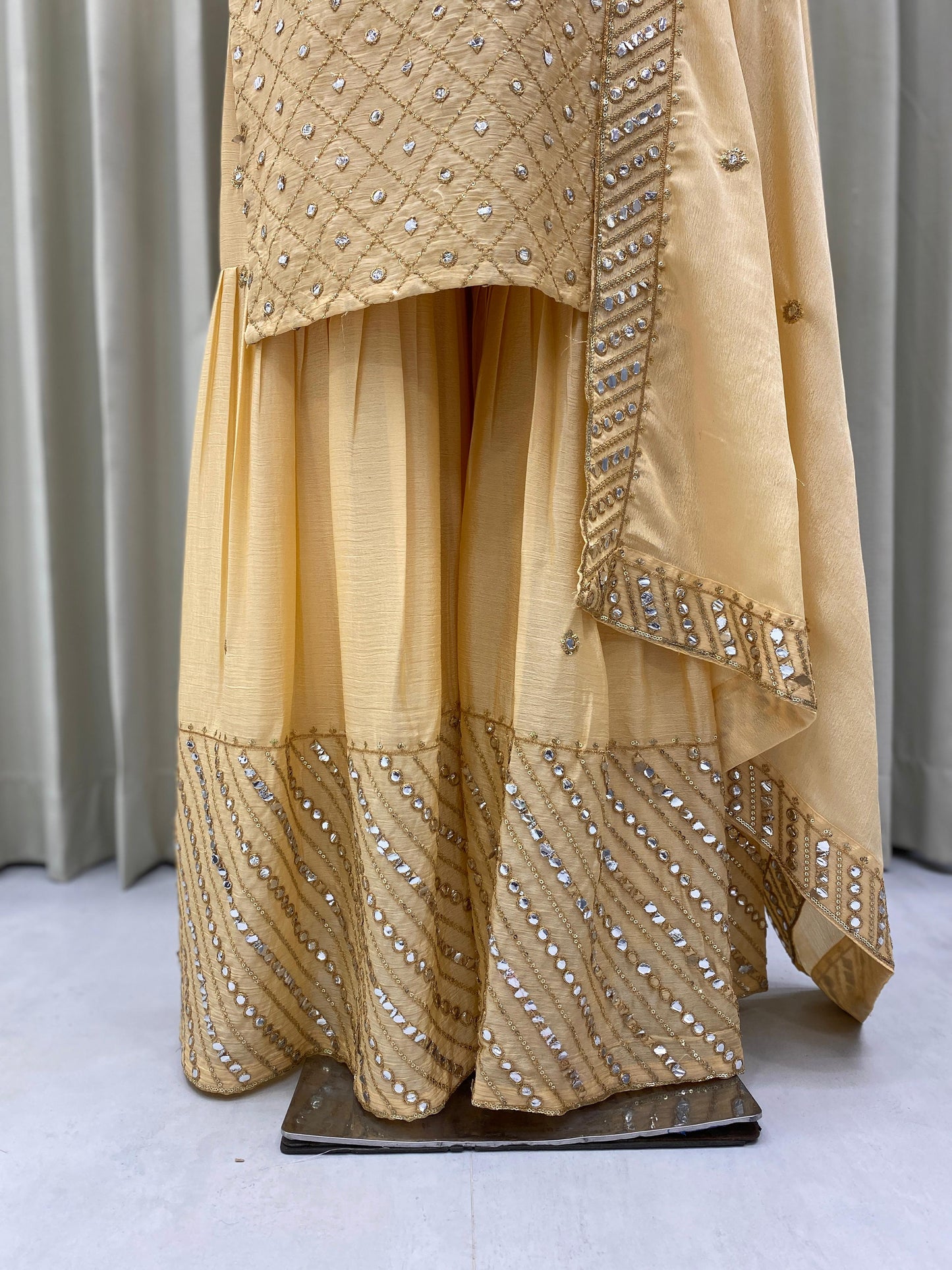 Cream Color Georgette With Sequence Embroidery Work Designer Sharara Suit