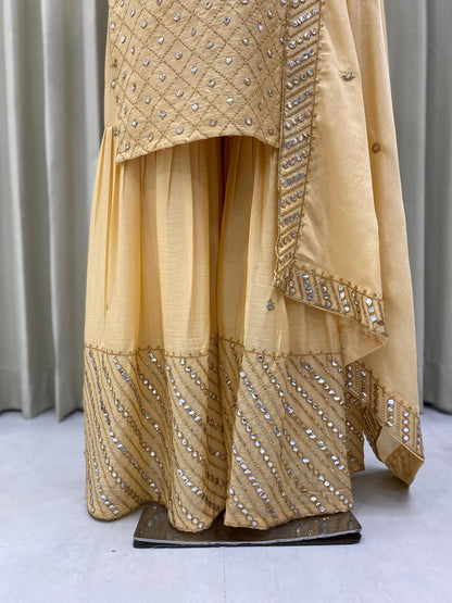 Cream Color Georgette With Sequence Embroidery Work Designer Sharara Suit