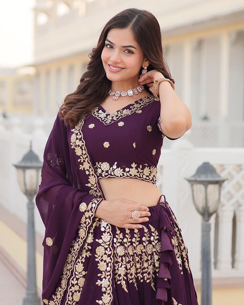 Georgette Sequence Embroidery Violet Lehenga Choli