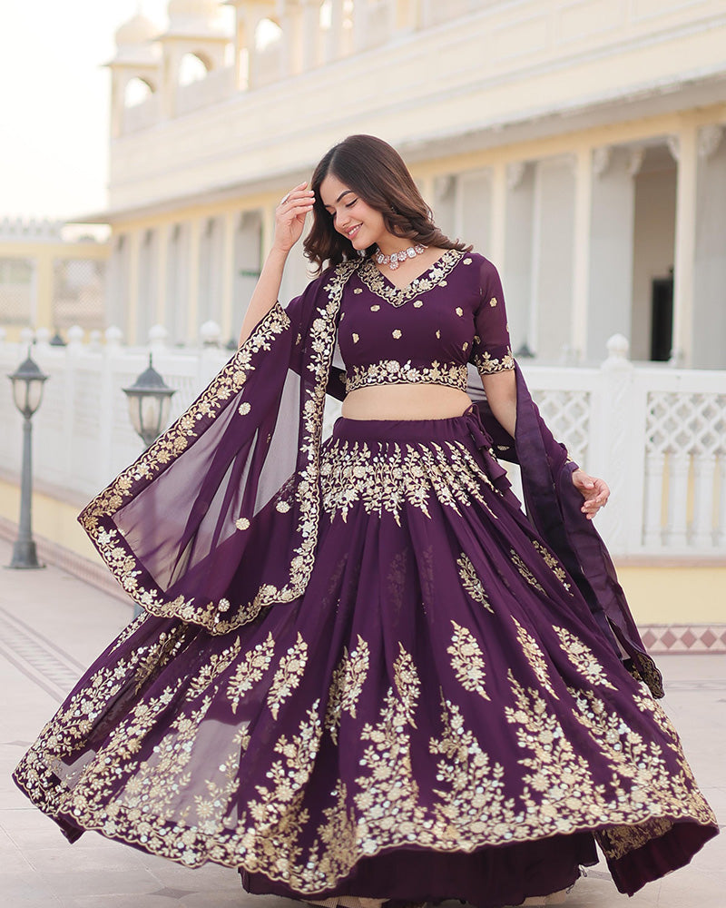 Georgette Sequence Embroidery Violet Lehenga Choli