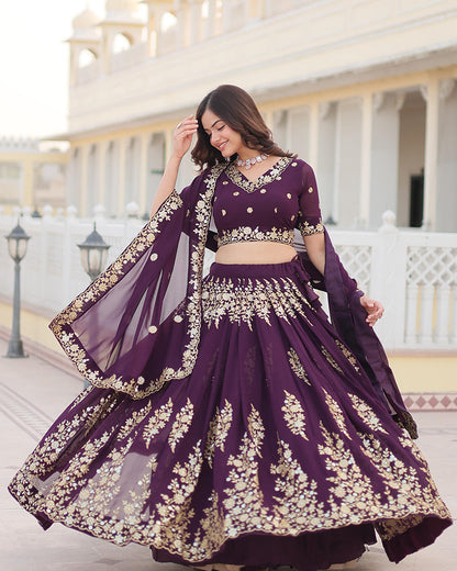 Georgette Sequence Embroidery Violet Lehenga Choli