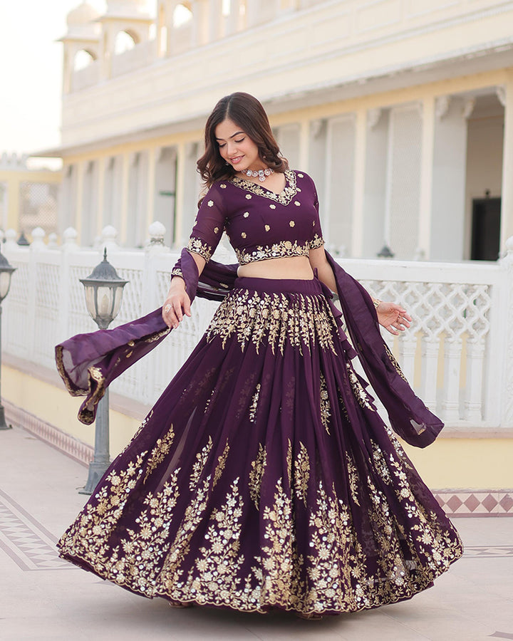 Georgette Sequence Embroidery Violet Lehenga Choli